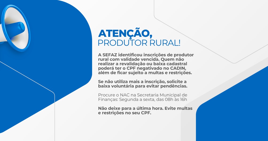 ATENÇÃO PRODUTORES RURAIS