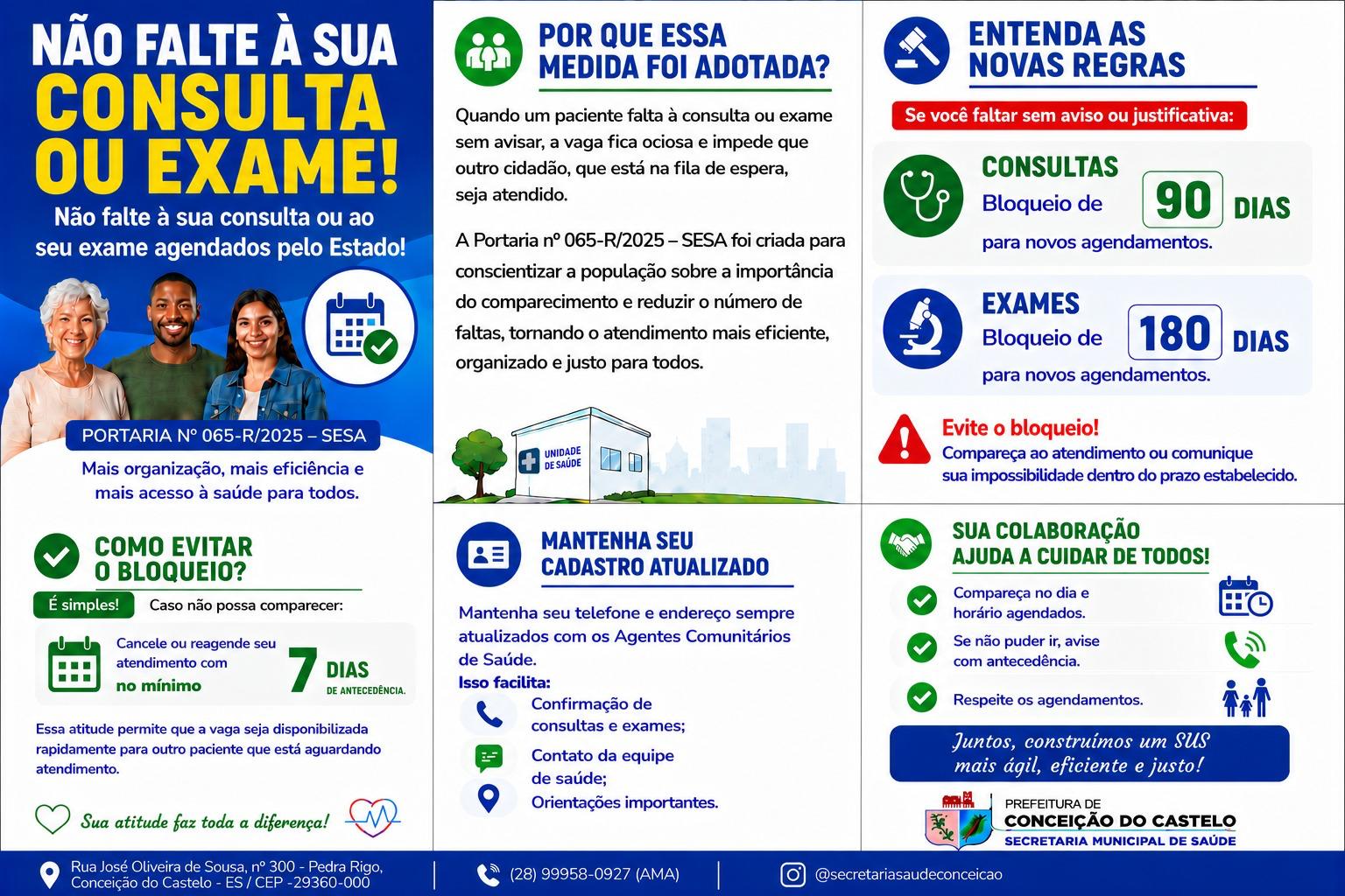 NÃO FALTE À SUA CONSULTA OU EXAME!