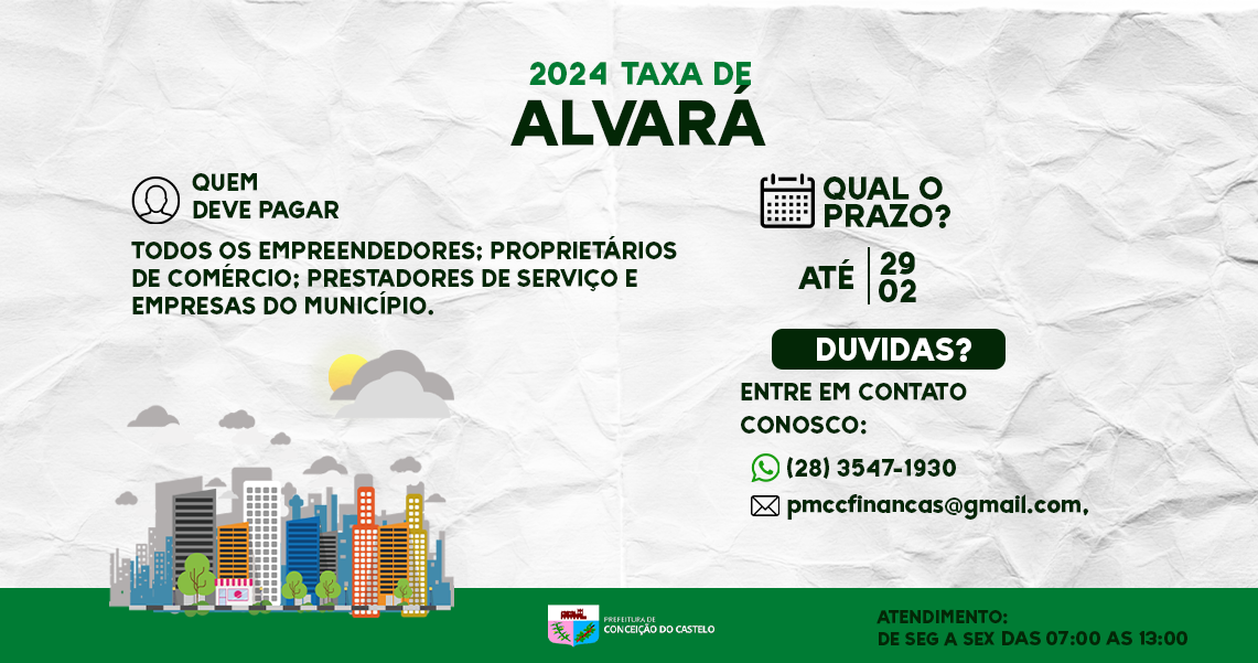 TAXA ANUAL DE ALVARÁ 2024 JÁ ESTÁ DISPONÍVEL