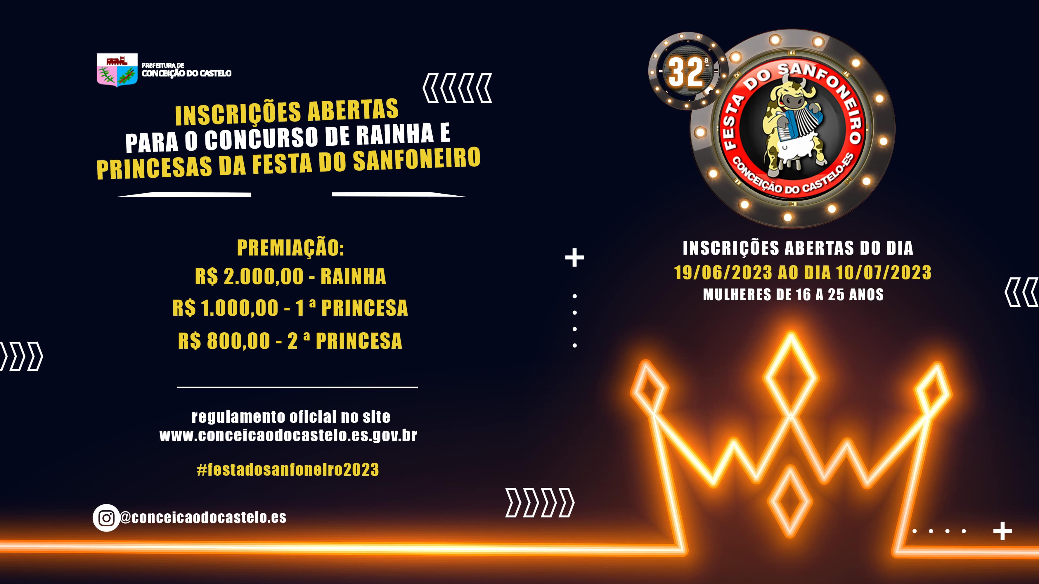 INSCRIÇÕES ABERTAS PARA O CONCURSO RAINHA FESTA DO SANFONEIRO SANFONEIRO 2023