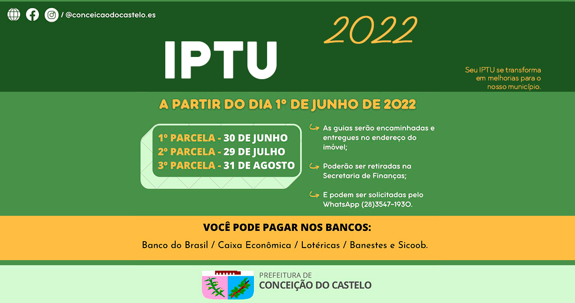 GUIAS DE IPTU SERÃO ENTREGUES A PARTIR DE 01 JUNHO