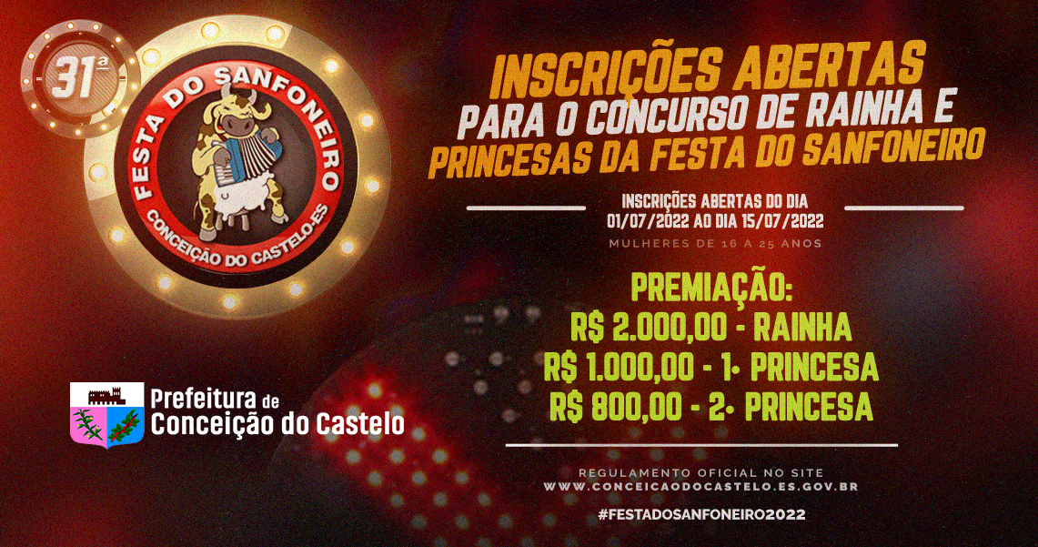  INSCRIÇÕES ABERTAS PARA O CONCURSO RAINHA DO SANFONEIRO 2022