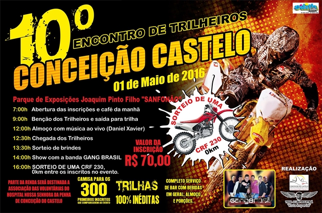 Vem ai! O 10º Encontro de Trilheiros de Conceição do Castelo no dia 01 de maio