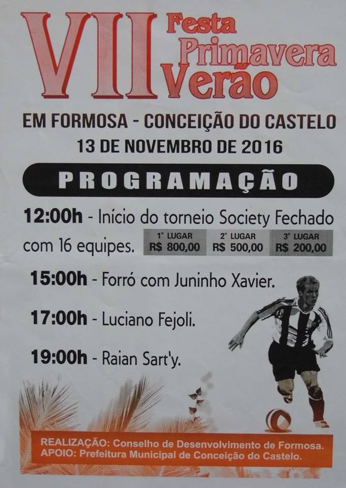 VII Festa da Primavera Verão em Formosa neste domingo 13 de novembro