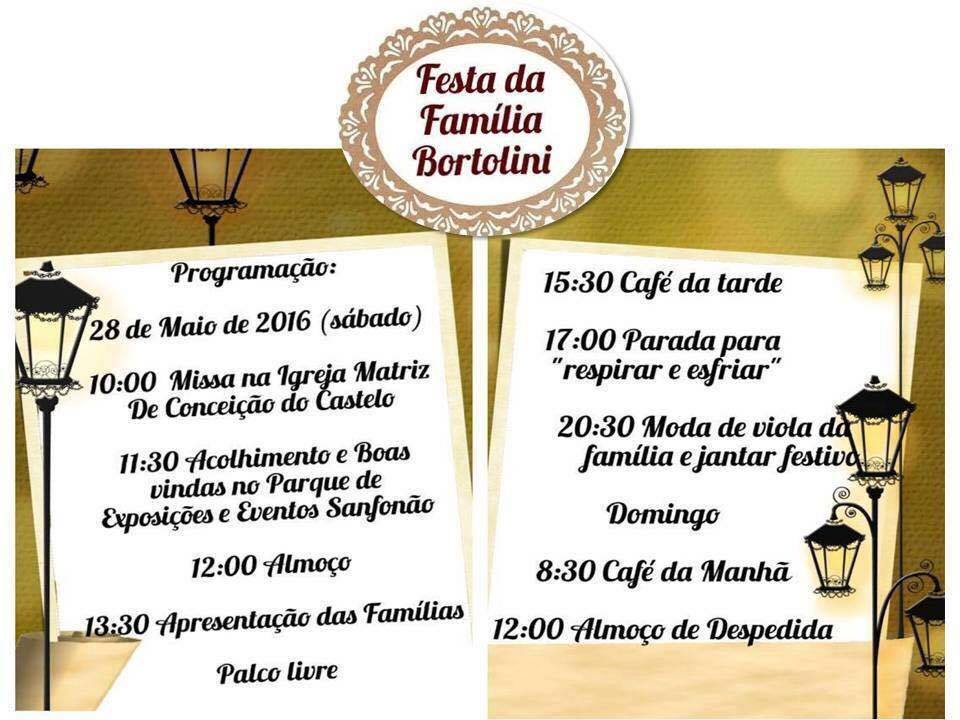 Neste final de semana (28 e 29) acontece a Festa da Família Bortolini
