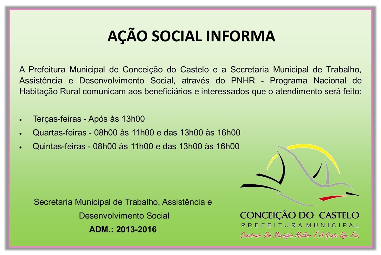 Ação Social informa para seus beneficiários e interessados ao PNHR