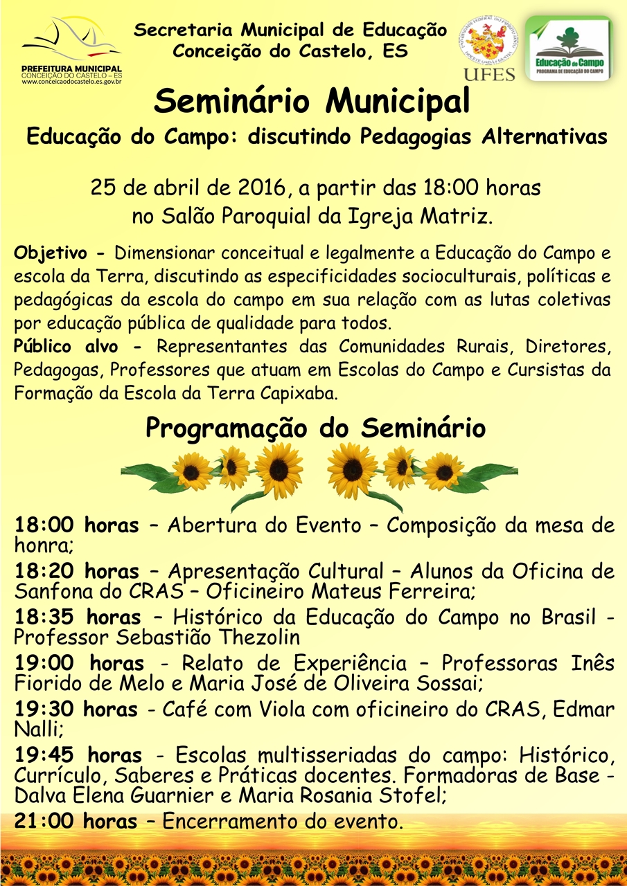 SEMED realiza no dia 25 de abril o Seminário Municipal: Educação no Campo