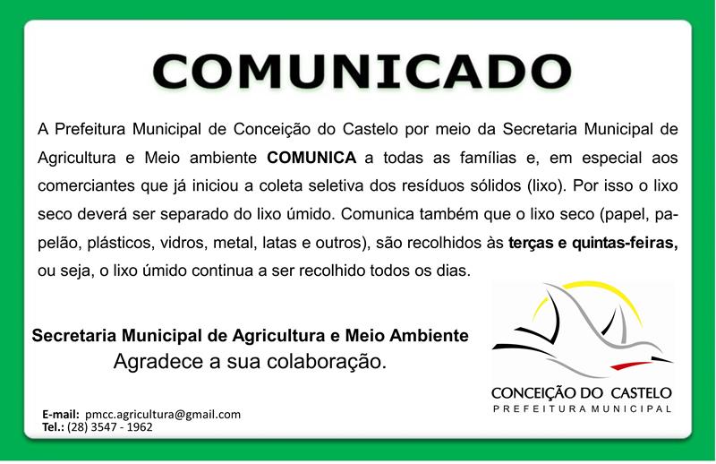 COMUNICADO da Agricultura e Meio Ambiente