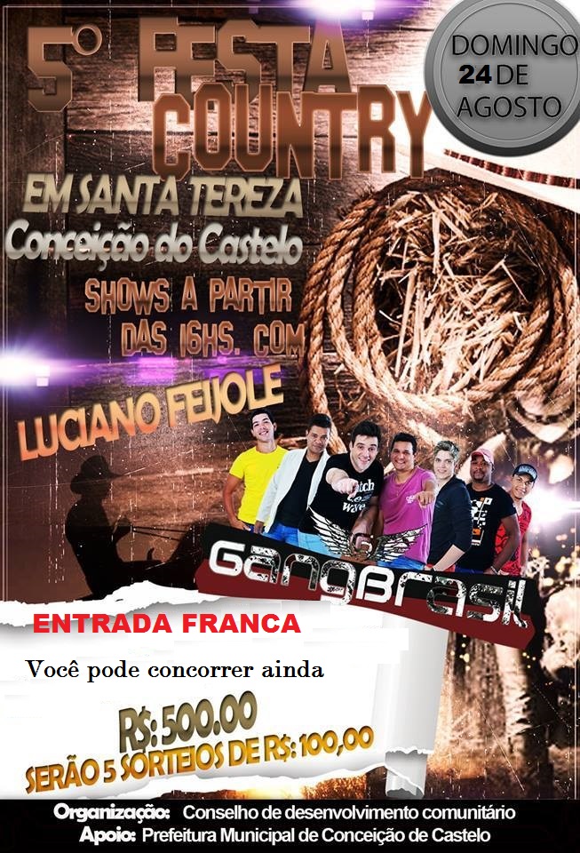 5º Festa Country em Santa Tereza é adiada pela comissão de festa para o dia 24 de agosto (domingo)