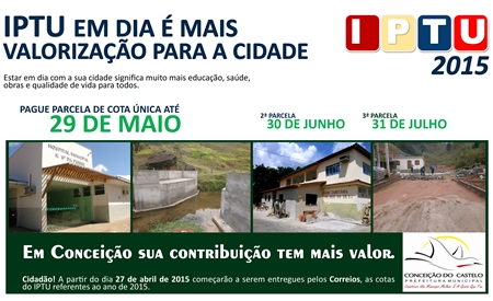 IPTU 2015 começará a ser entregues pelo Correio a partir do dia 27 de abril