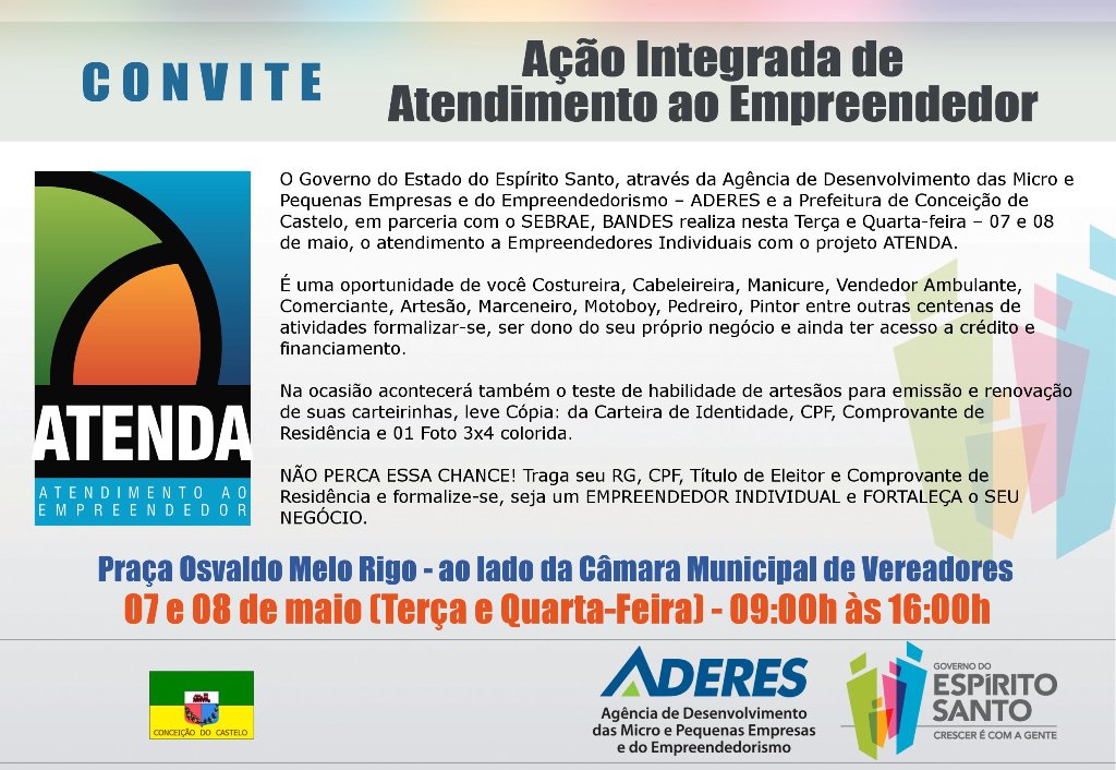 ADERES promove projeto ATENDA para empreendedores do município no dia 07 e 08 de maio