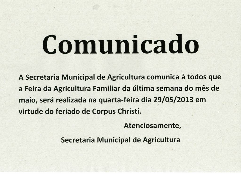 COMUNICADO (Feira da Agricultura Familiar)