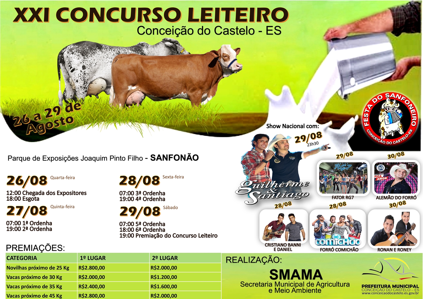 XXI Concurso Leiteiro da Festa do Sanfoneiro entre os dias 26 a 30 de agosto