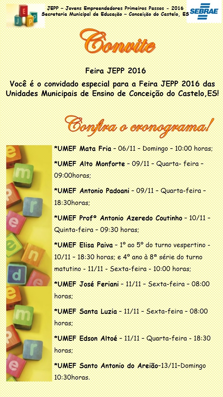 SEMED divulga cronograma da feira do JEPP 2016 nas unidades educacionais