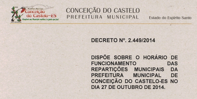 Prefeito antecipa o feriado do dia 28 dos servidores da Prefeitura Municipal para o dia 27 de outubro