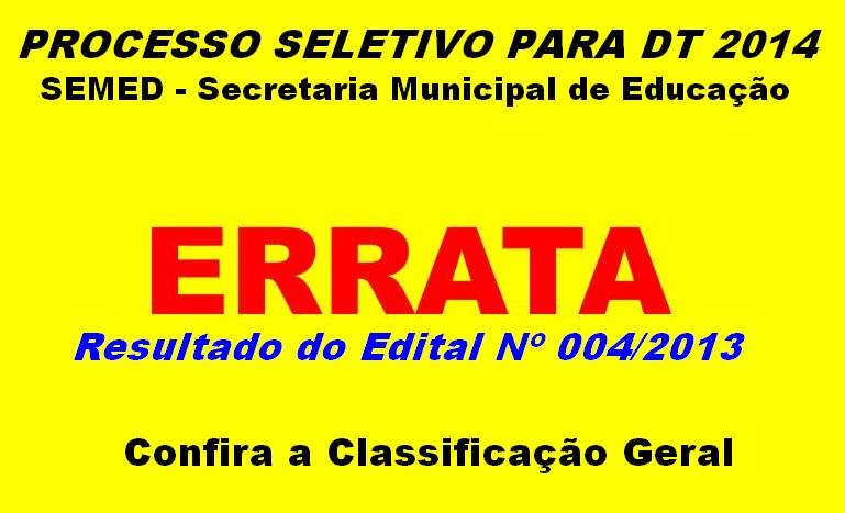 SEMED divulga errata do resultado de processo seletivo para DT em Conceição do Castelo