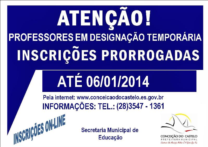 Inscrições prorrogadas para seleção de professores em designação temporária até o dia 06 de janeiro