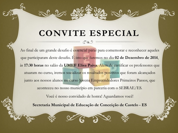 Evento de comemoração e reconhecimento dos resultados do JEPP no dia 02 de dezembro na UMEF Elisa Paiva
