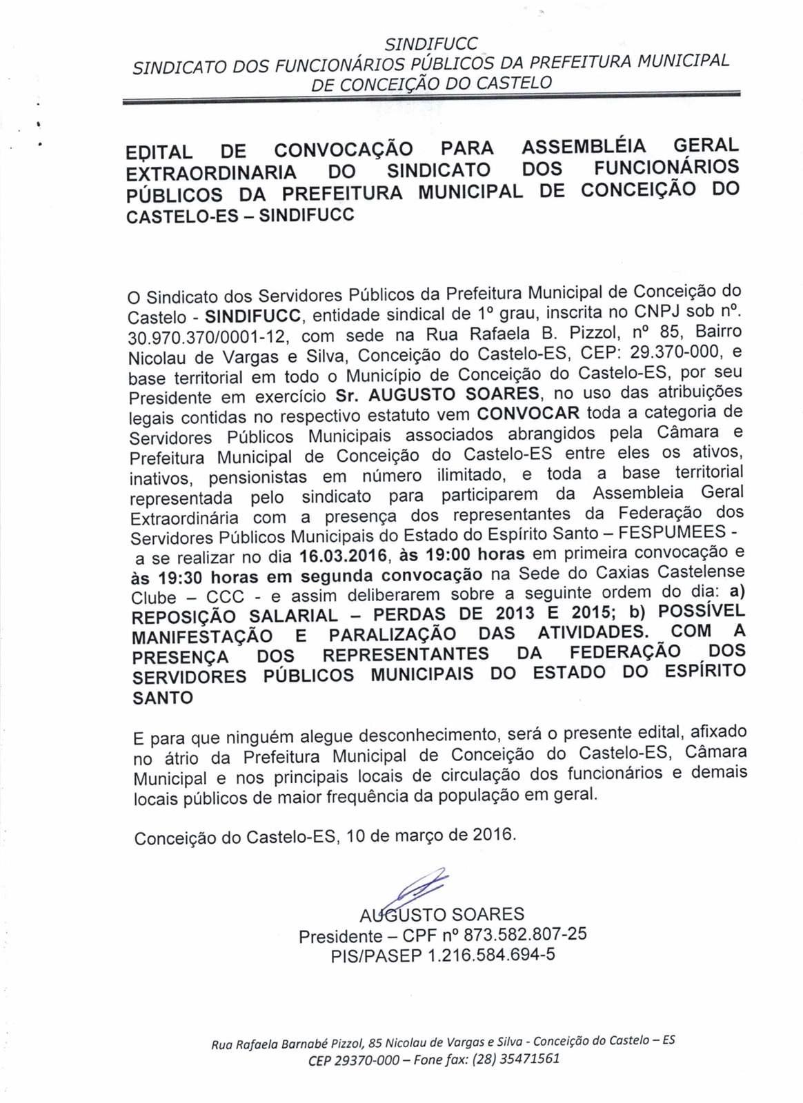 Comunicado aos Funcionários Públicos