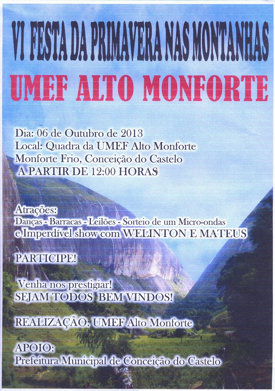 VI Festa da primavera nas montanhas da UMEF Alto Monforte no dia 06 de outubro